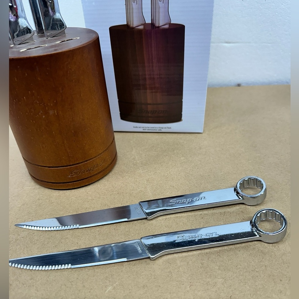 Snap-on 6-Piece Serrated Steak “Box Wrench” Knife Set with Wooden Block - NIB - Picture 3 of 8
